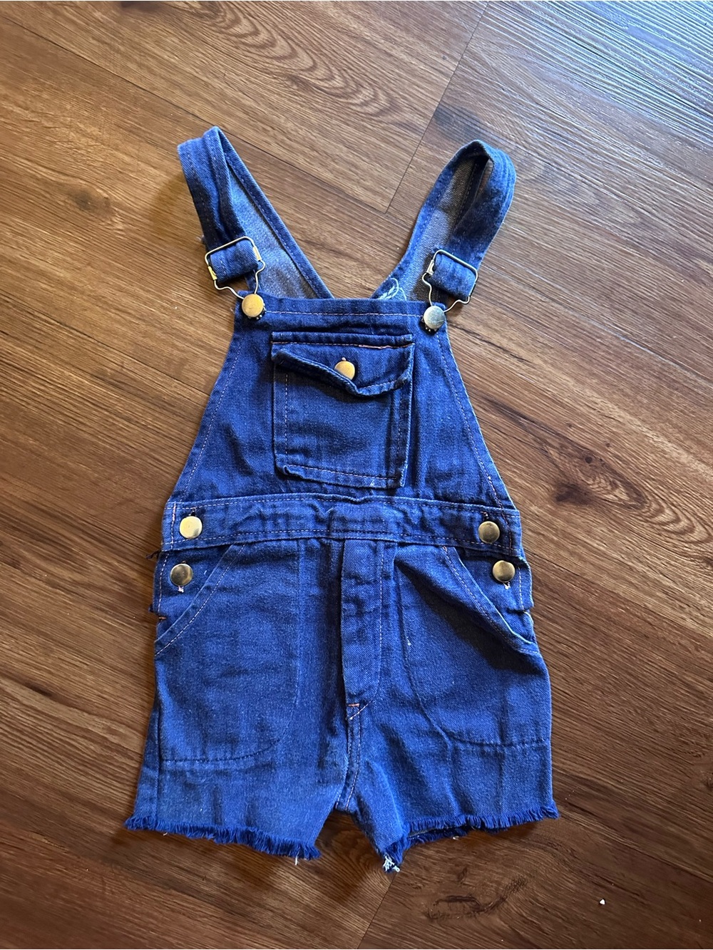 Vintage Kids Blue Denim Overalls with pink stitching